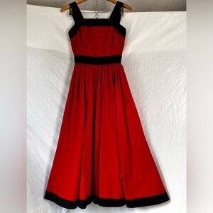 Vintage 80s Retro 50s Rockabilly Pin Up Girl Dress Red Size 6 Leslie Lucks Bows